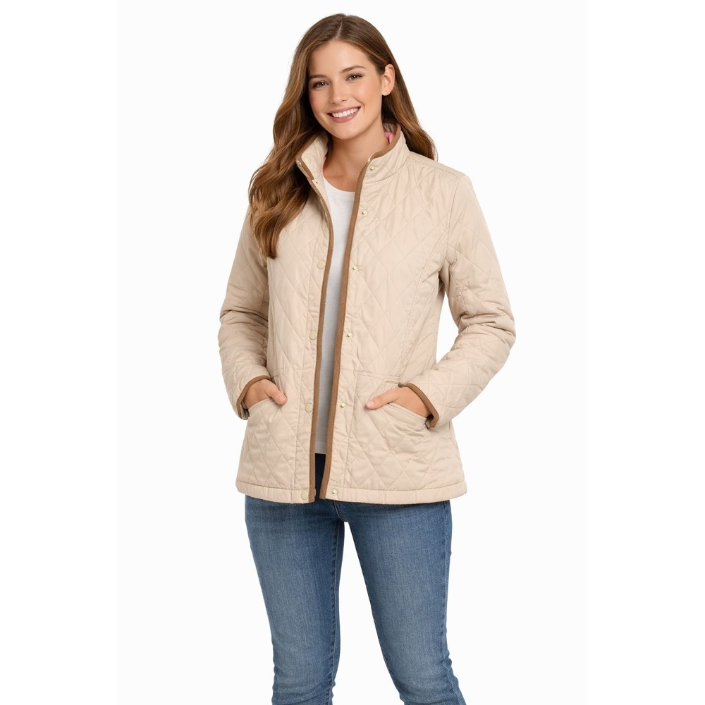 LILLY PULITZER Women's Quilted Jacket Size 6 SMALL Beige Lightweight Snap Casual